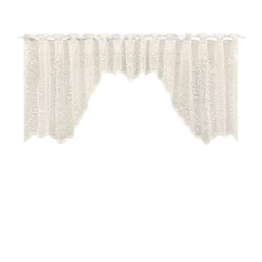 Imagem de Cortina Bando Renda Cascata Cozinha Floral Bege 2,95x1,00