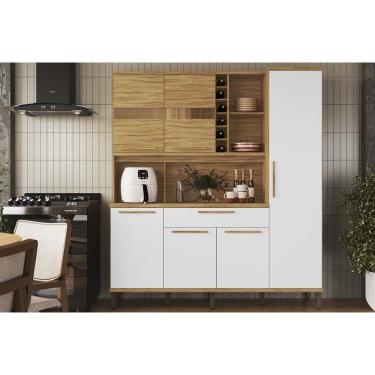 Imagem de Kit de Cozinha Compacta Touriga c/ 6 Portas e 1 Gaveta 220cm Amendoa/Branco - Ronipa