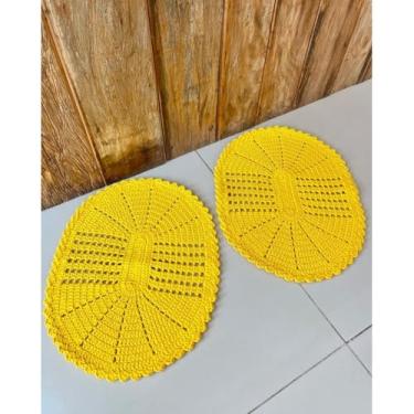 Imagem de Kit 2 Tapetes Oval P 55cm x 40cm Colorido Crochê Artesanal (Amarelo)