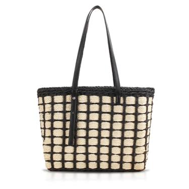 Imagem de QTKJ Bolsa de praia de palha para mulheres, sacola de grande capacidade, bolsa de mão para férias, viagens, uso diário (estilos 338