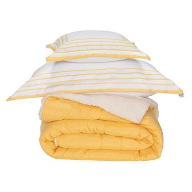 Imagem de Kit Edredom Solteiro Coberdrom Soft Hipercal/sherpa 3 Peças - Amarelo