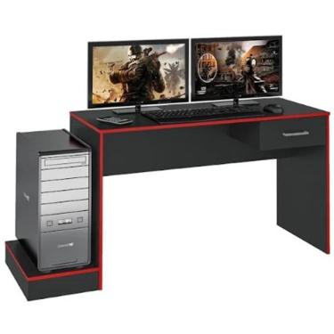 Imagem de Mesa Escrivaninha Gamer 1 Gaveta 160 Cm Preto Vermelho Arly Preto Vermelho