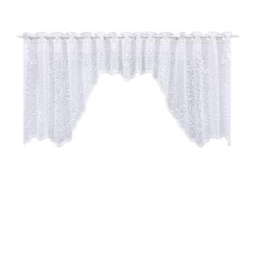 Imagem de Cortina Bando Renda Cascata Cozinha Floral Branca 2,95x1,00