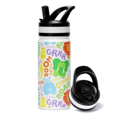 Imagem de pluseight Garrafa de água infantil isolada com tampa de palha, copo de parede dupla livre de BPA 18/8 copo infantil à prova de vazamento de aço inoxidável com canudo para viagens escolares meninos e