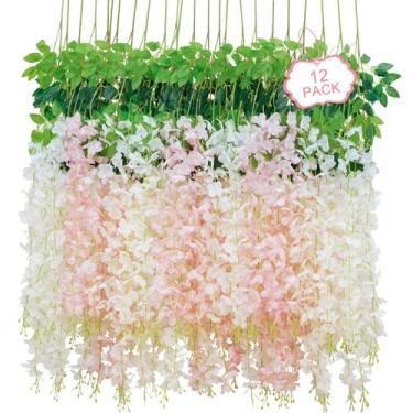 Imagem de Siyaluens Flores falsas para pendurar glicínias (12 peças, branco e rosa)
