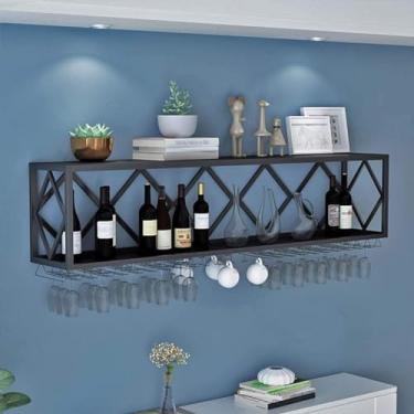 Imagem de Wie Rack Bar Uit Prateleiras Flutuantes Wall-mouted Iverted Wie Glass Rack Multifuctioal Iro Bottle Holder Simple Hagig Goblet Rack Com Partitios, Black, 120 * 25 * 40cm