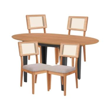 Imagem de Genérico, Conjunto Mesa Oval Extensível com 4 Cadeiras MDF Estofadas Bege Dalla Costa