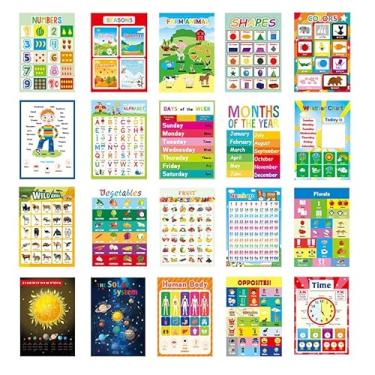 Imagem de AMZNEVO Pôsteres educativos de parede para crianças, 42 x 29 cm, conjunto de 20 peças, decoração de sala de aula de jardim de infância pré-escolar