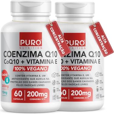 Imagem de Kit 2 Coenzima Q10 200 mg Puro Nutrition + Vitamina E, CoQ10, 60 Cápsulas por Pote, Suplemento Vegano