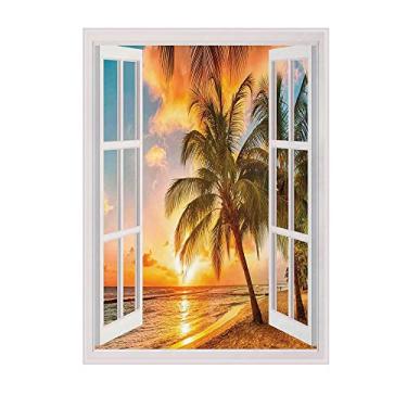 Imagem de Cobertor de praia, palmeira do mar, oceano, pôr do sol, casa janelas de madeira, imagens artísticas, para quarto, sofá, sala de estar, cadeira, animais de estimação, ao ar livre, 127 x 152 cm,