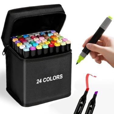 Imagem de Conjunto de Marcadores de Desenho Profissional – 24/36/48/60/80/100/120/168 Cores Vibrantes – Canetas de Ponta Dupla Codificadas por Cor para Ilustração, Esboço, Pintura e Design (24 cores)