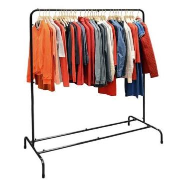 Imagem de Cabideiro de Chão com Sapateira, Estrutura Metálica Preta para Roupas, caixas e Sapatos