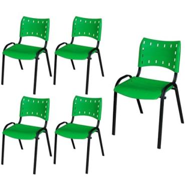Imagem de Kit 5 Cadeira Iso Base Preto Igreja, Escola, Escritorio Verde