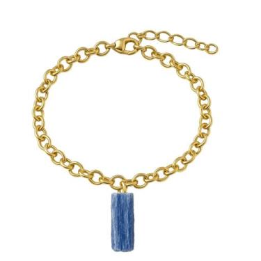 Imagem de Pulseira de Cianita Azul - Cristal Natural, Banho Ouro 18k