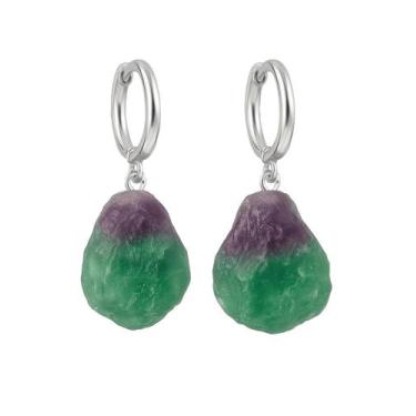 Imagem de Brinco de Argola Fluorita - Cristal Natural, Prata 925