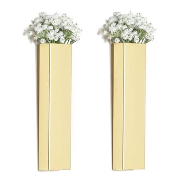 Imagem de Pretty Jolly Vaso de metal moderno boho para decoração de parede, decoração de parede, decoração de parede, para sala de estar, quarto, branco, conjunto de 2 dourados