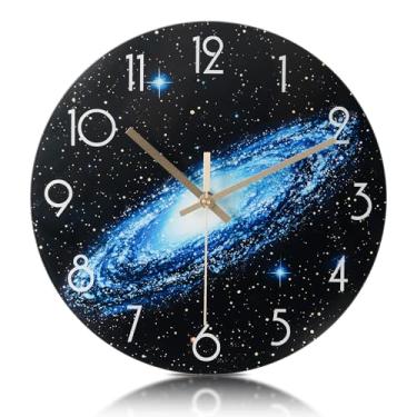 Imagem de Henescribe Relógios de parede de vidro de 25,4 cm para decoração de sala de estar, relógios de parede decorativos operados por bateria, relógios de cozinha silenciosos, relógio de parede para quarto