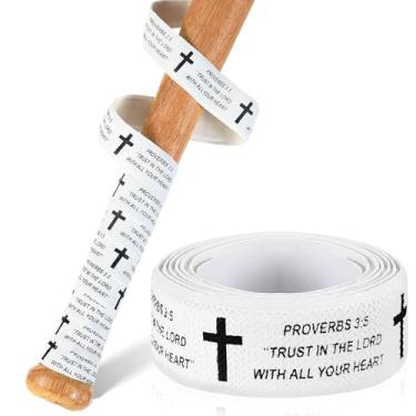Imagem de Pushglossy Fitas de aderência de taco de beisebol Faith Cross 1,5 mm pré-cortadas e totalmente adesivas para softball, fita de substituição de taco de beisebol antiderrapante (branco, Provérbios 3:5)