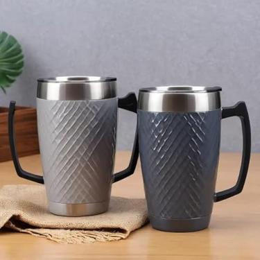 Imagem de Caneca Térmica Parede Dupla em Aço Inox Cinza 600ml com Canudo - Estilo Texturizado