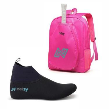 Imagem de Sapatilha Meia Beach Tenis + Mochila Raqueteira Raquete - NETSY, Rosa,