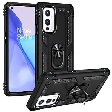 Imagem de Aikcks Para Oneplus 9 360 carcaça de nível militar, com um anel giratório de metal e um suporte de montagem magnético integrado, para capa Oneplus 9 (preta (armadura))