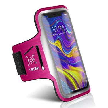Imagem de Capa de braço de celular resistente à água Tribe para iPhone XS Max, XR, 8 Plus, 7 Plus, 6 Plus, 6S Plus, Samsung Galaxy S9 Plus, S8 Plus, A8 Plus, Note 4/5/8/9 com elástico ajustável e suporte para chave, Dark Pink