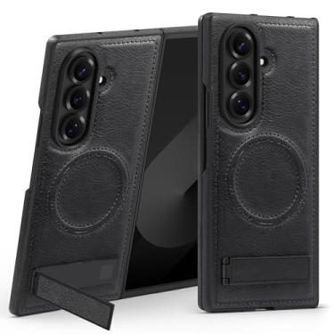 Imagem de Lunivop Capa de couro para Samsung Galaxy Z Fold 7 [compatível com carregamento sem fio Magsafe] Suporte magnético Funda para Z Fold 7 2025 Rugged Best Phone Cases Preto