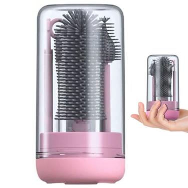 Imagem de Kit Escova de Limpeza 4 em 1 Mamadeira Garrafa Copo Bebe Criança Limpeza Higiene Bolsa Mala Passeio Viagem Seguro