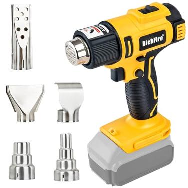 Imagem de RichFire Pistola De Ar Quente Sem Fio, 350 W, 572 ℉-1022 ℉ (300 ℃-550 ℃), Aquecimento Rápido, Para Bateria Dewalt 20 V, 5 Bicos Dobrar Tubos, Encolher Pvc, Remover Tinta (Apenas Ferramenta, Bateria)