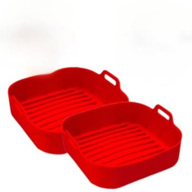 Imagem de Kit 2 Formas Silicone Air Fryer Grande 20CM Quadrada Assadeira Antiaderente Fritadeira sem BPA(KIT2-VERMELHO)