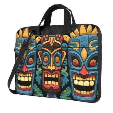 Imagem de Capa colorida para laptop com estampa de máscara Tiki à prova de choque, capa protetora para notebook, bolsa portátil à prova d'água, Preto, 13 inch