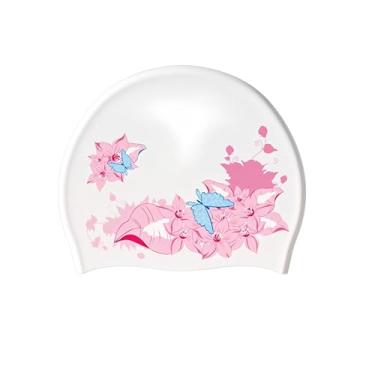 Imagem de Touca de natação de silicone, touca de natação YondestStars para mulheres/homens/jovens, toucas de banho para cabelos longos e curtos, acessórios de natação para adultos (flor)