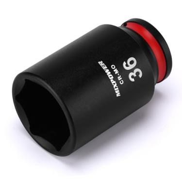 Imagem de MIXPOWER Soquete de impacto profundo de 1/5.1 cm, CR-MO, 36 mm, métrico, 6 pontos, soquete de grau de impacto de porca de eixo para fácil remoção