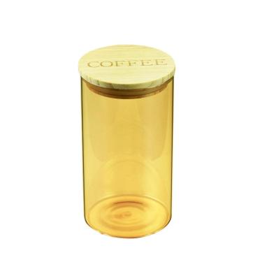 Imagem de Pote Vidro Coffee Clear Âmbar Tampa Madeira 10X18,5Cm Urban