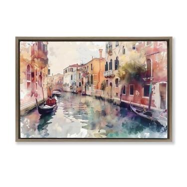 Imagem de Stupell Industries Tela flutuante marrom estilo aquarela Canal de Veneza design de arte de parede por LSR Creative Studio, 17 x 25