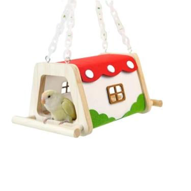 Imagem de Ninho de pássaro pendurável, cama de dormir quente de feltro de madeira para papagaios, periquitas, calopsitas conures periquitos, rede de esconderijo de animais pequenos, cama macia para gaiola (B)