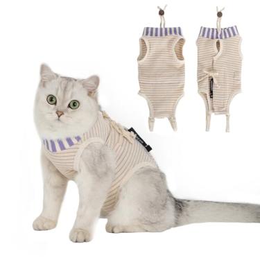 Imagem de H HIDREAM Roupas para gatos apenas fêmeas, macacão para mulheres esterilização, desmame, doença de pele, terno de recuperação cirúrgica ajustável para gatos roxo P
