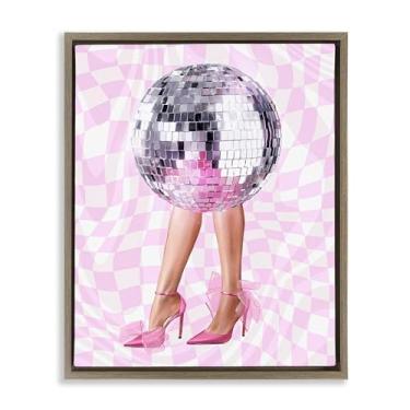 Imagem de Stupell Industries Saltos glamourosos e bola de discoteca marrom com moldura flutuante design de arte de parede por Ziwei Li, 21 x 17