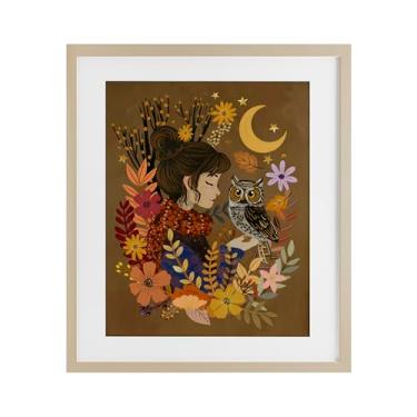 Imagem de Stupell Industries Impressão emoldurada Autumn Owl & Girl Birch Under Glass por Mia Charro, 21 x 17