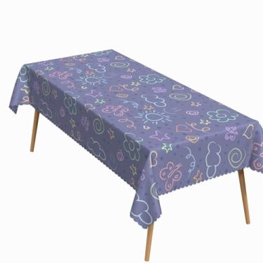 Imagem de ggaimwf Toalha de mesa retangular infantil de 152 x 250 cm, pintura de desenho animado, toalha de mesa lavável, durável, adequada para jantar, casa, quarto de criança, decoração de chá de bebê