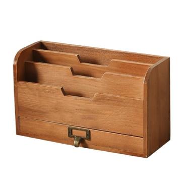 Imagem de Organizador de desktop de madeira Organizador de armazenamento RACK PRÁTICO Organizador de mesa de escritório multifuncional com gaveta para o escritório em casa, cômoda de cômoda