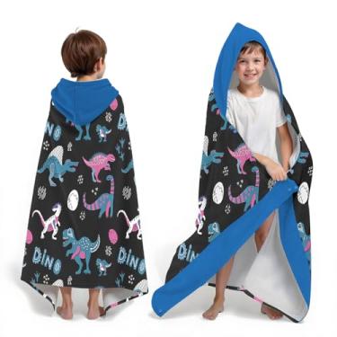 Imagem de Neapth Toalha de praia com capuz de dinossauro para meninos, 76,2 cm x 127 cm Floresta Kids Poncho Toalha de banho para crianças, preto macio absorvente com capuz para 3-10 anos roupão de banho para