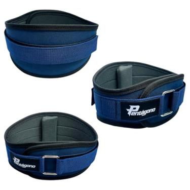 Imagem de Cinturão Musculação New Strong Pentágono, Tamanho Único Ajustável (64 até 105 CM) Proteção Lombar, Conforto e Segurança para Treinos Intensos, Fecho Ultra Resistente (Azul-marinho)