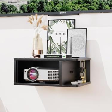 Imagem de DAWASAPAT Console de projetor flutuante, prateleira de parede preta para projetor/suporte flutuante embaixo da TV para prateleira de roteador/centro de entretenimento
