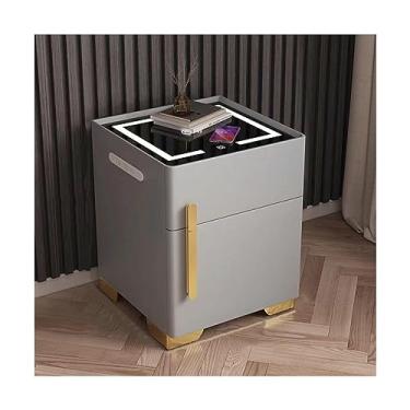 Imagem de Armário de cabeceira inteligente, cofre, mesa de cabeceira moderna de madeira com carregamento sem fio para quarto, melhore seu quarto com conveniência e estilo