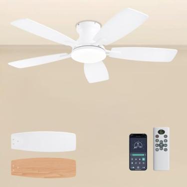 Imagem de JSAITEE Ventiladores De Teto Com Luzes, Ventilador De Teto De Perfil Baixo De 42 Polegadas Com Luz E Controle Remoto, Montagem Embutida, Motor Reversível Dc, Silencioso, Ventilador De Teto Branco De