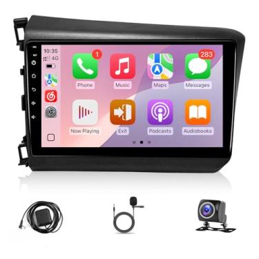 Imagem de Android 12 estéreo automotivo para Honda Civic 2012 sem fio Carplay e Android Auto, tela sensível ao toque IPS Leadfan de 9 polegadas para reprodução de carro cívico, rádio, Bluetooth, navegação GPS