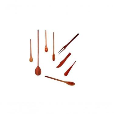 Imagem de Kit Culinário De Pau Madeira Colher Espátula Garfo Faquinha - OUTRAS M