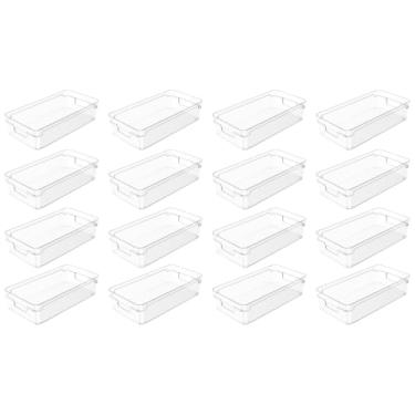 Imagem de Kit Organizadores de Prateleira Transparente Empilhável para Geladeira Despensa Armário 30x15x7cm com Alça (12)
