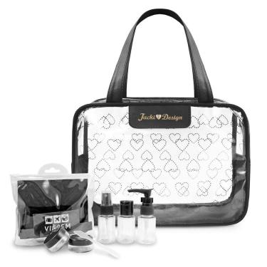 Imagem de Kit De Bolsa Transparente E Frascos De Viagem De 7 Peças Preto